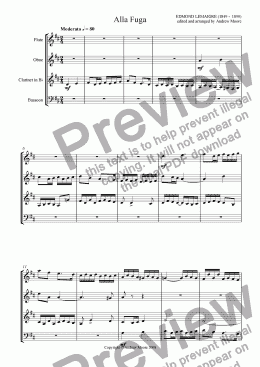 page one of ’Alla Fuga’ for Wind Quartet
