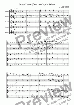 page one of Basse Dance (from the Capriol Suite) for flute quintet