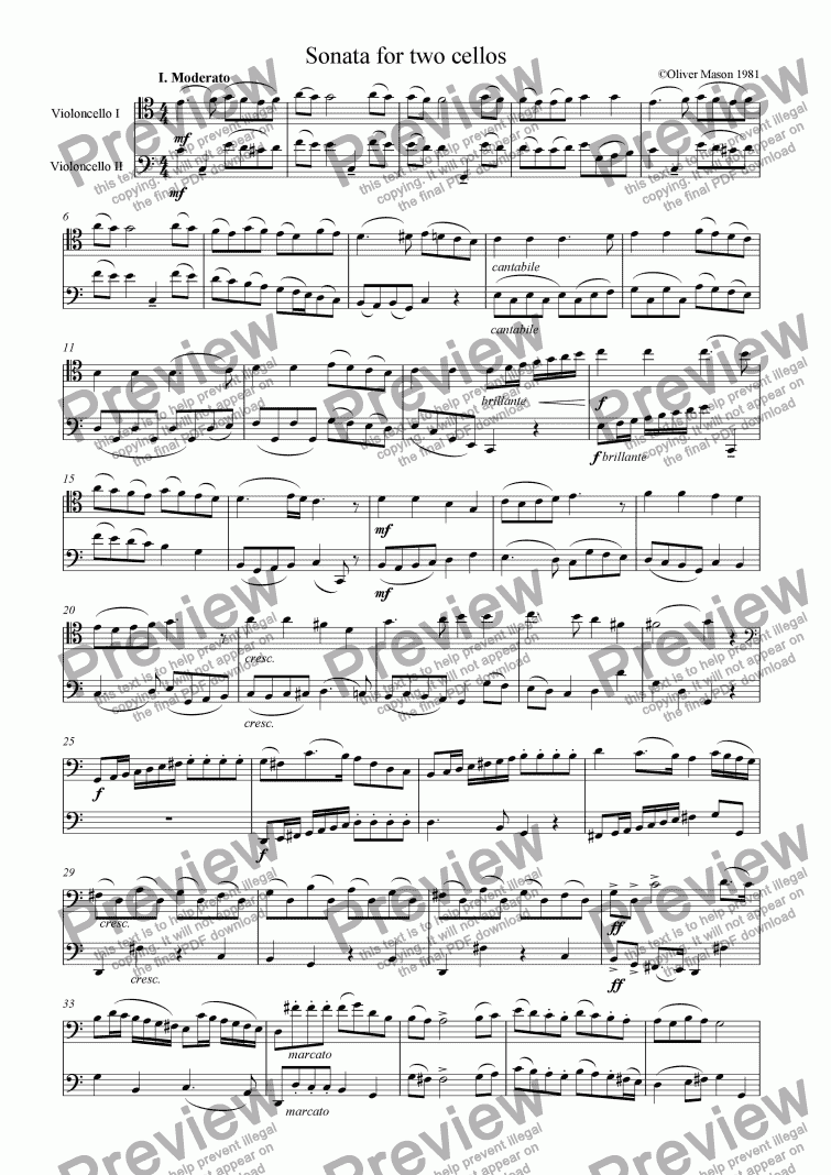 page one of Sonata for 2 cellos
