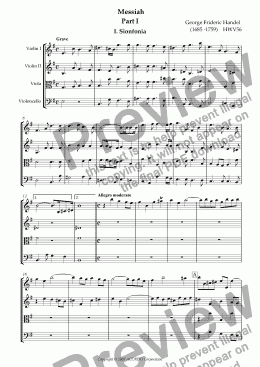 page one of Messiah Part-I 1.Sinfonia for String Quartet HWV56
