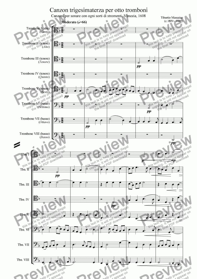 page one of Canzon trigesimaterza for trombone octet