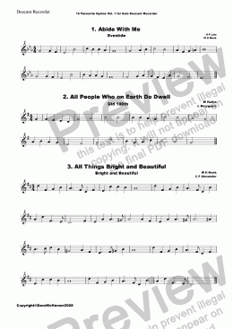 page one of  16 Favourite Hymns Vol.1 for Solo Descant Recorder and Piano
