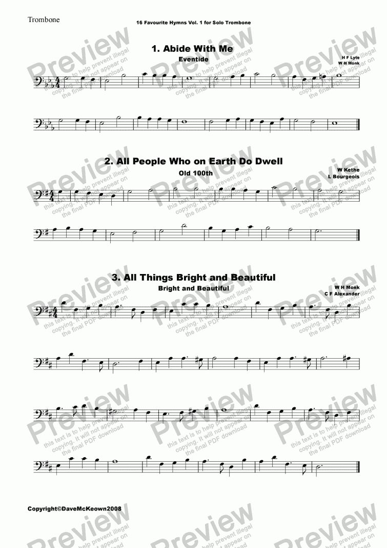 page one of  16 Favourite Hymns Vol.1 for Solo Trombone and Piano
