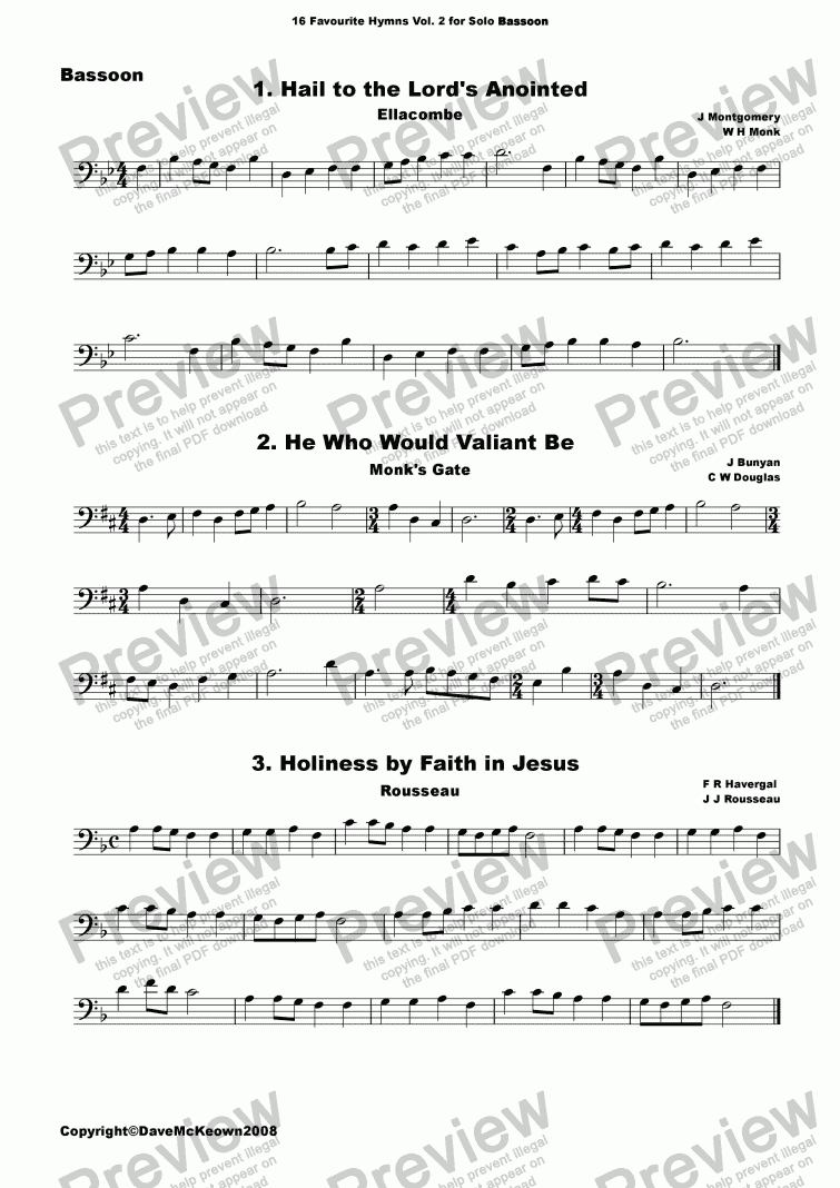 page one of  16 Favourite Hymns Vol.2 for Solo Bassoon and Piano