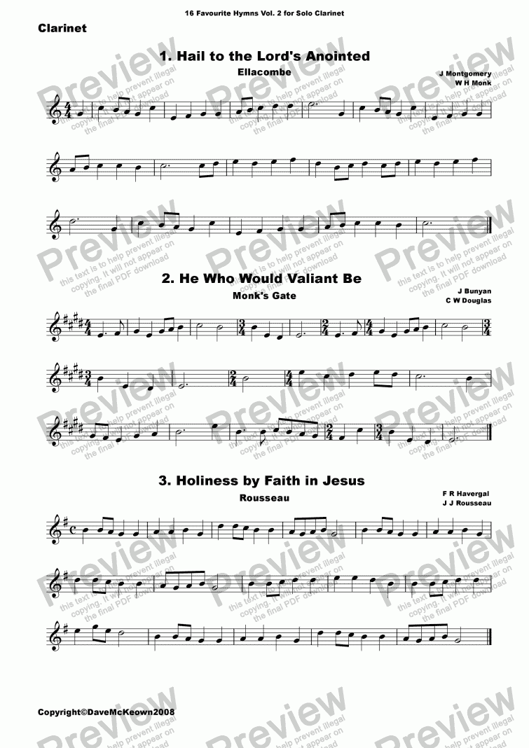 page one of  16 Favourite Hymns Vol.2 for Solo Clarinet and Piano