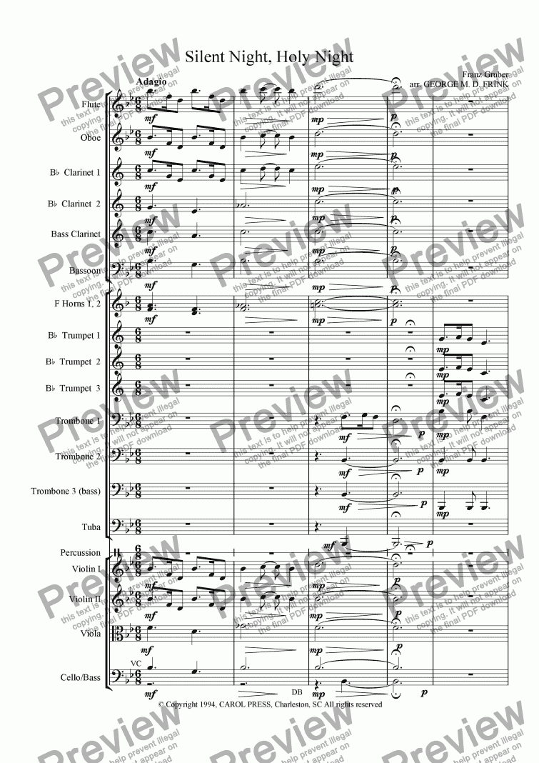 page one of Silent Night (full orch)
