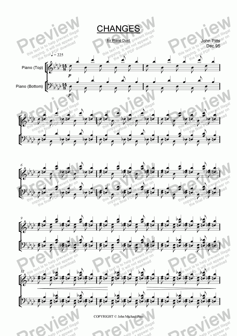page one of Changes (piano duet) [1995]