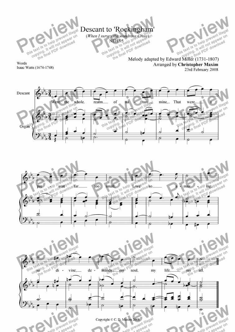 page one of Descant to 'Rockingham' (When I survey the wondrous Cross) (Eb major)