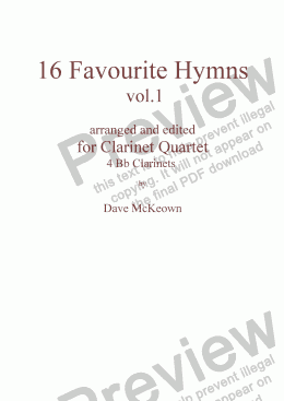 page one of  16 Favourite Hymns Vol.1 for Clarinet Quartet