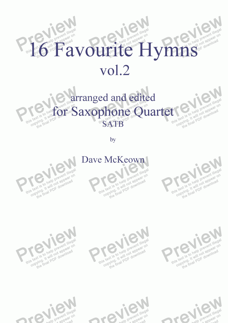 page one of  16 Favourite Hymns Vol.2 for Saxophone Quartet