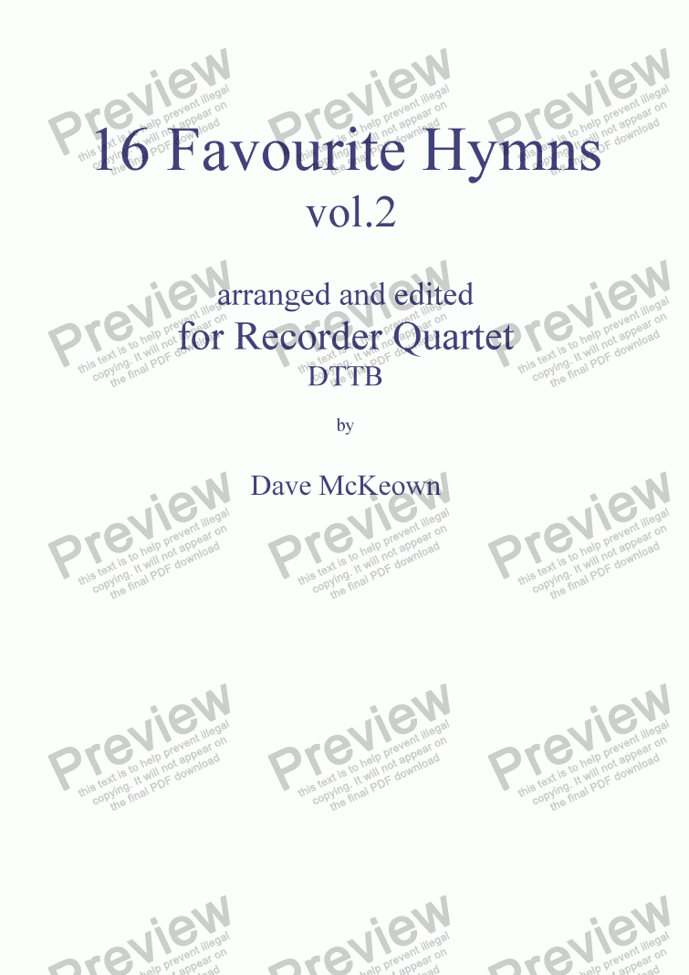 page one of  16 Favourite Hymns Vol.2 for Recorder Quartet