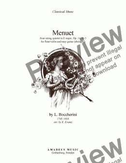 page one of Menuet by Boccherini for violin or flute and easy guitar