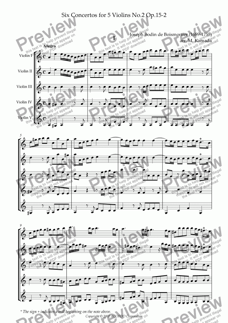 page one of Six Concertos No.2 for five Violins Op.15-2