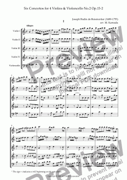 page one of Six Concertos No.2 for four Violins & Violoncello Op.15-2
