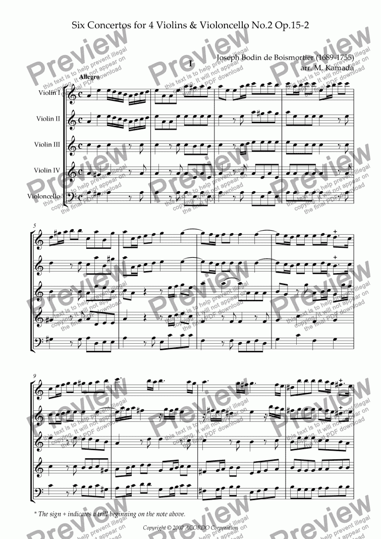 page one of Six Concertos No.2 for four Violins & Violoncello Op.15-2