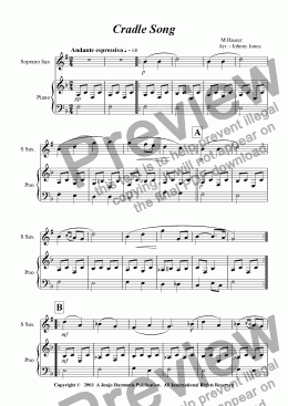 page one of Cradle Song   (Soprano Saxophone and Piano)