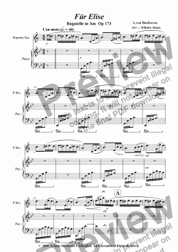 page one of Fur Elise  (from Bagatelle in Am Op. 173. (Soprano Sax and Piano)