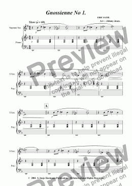 page one of Gnossienne No.1.   (Soprano Sax and Piano)