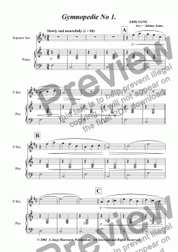 page one of Gymnopedie No 1.   (Soprano Sax and Piano)