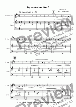 page one of Gymnopedie No 2.   (Soprano Sax and Piano)