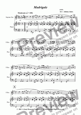 page one of Madrigale   (Soprano Sax and Piano)