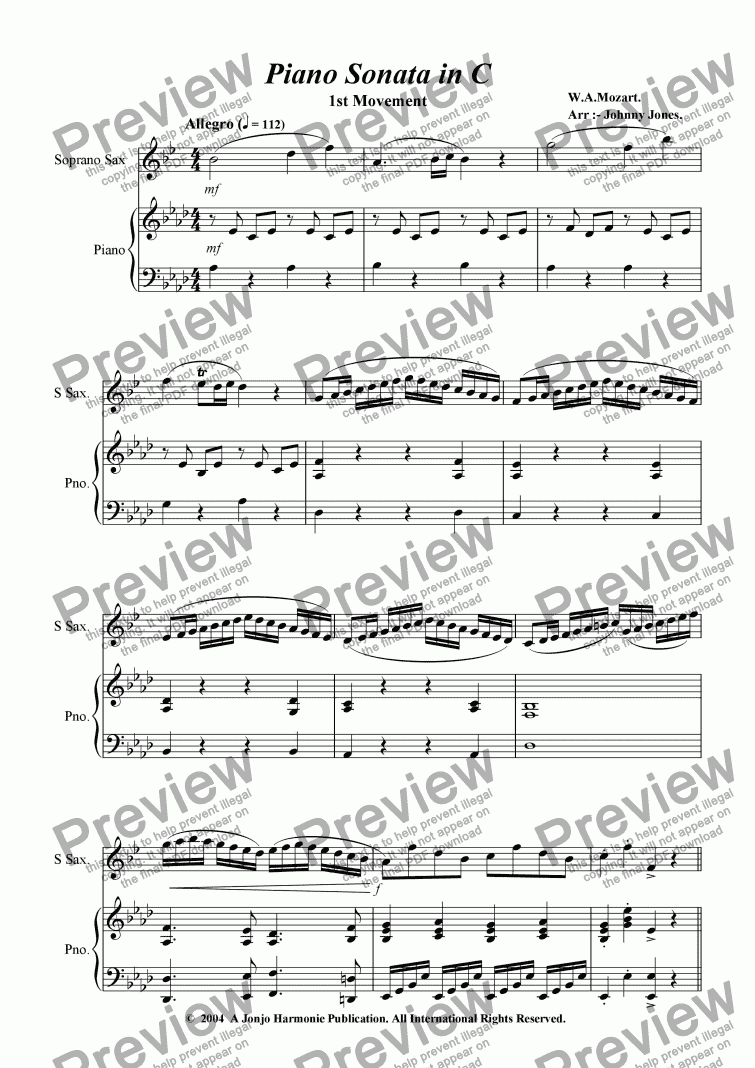 page one of Piano Sonata in C   (Soprano Sax and Piano)