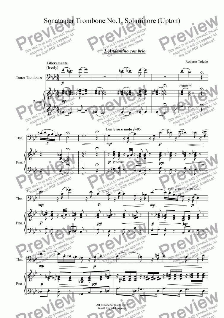 page one of Sonata per Trombone in Sol minore, No.1