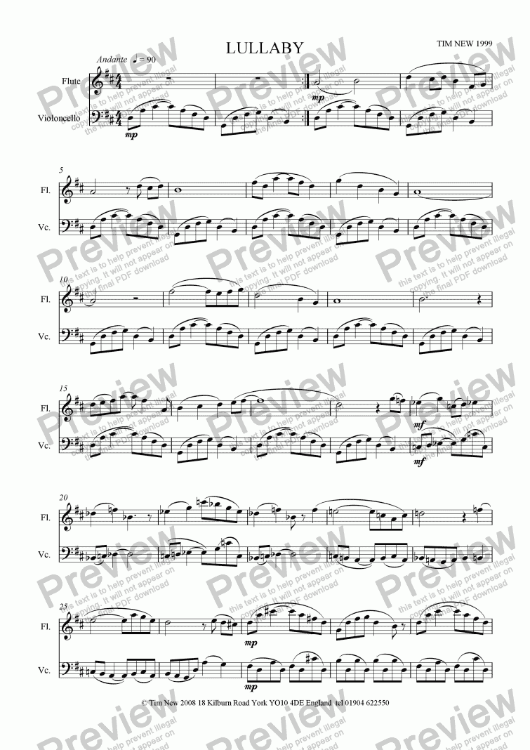 page one of Lullaby for flute and cello