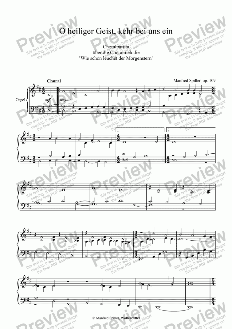 page one of O heiliger Geist, kehr bei uns ein. op. 109 für Orgel