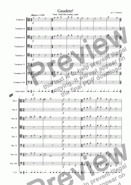 page one of Gaudete! for trombone octet