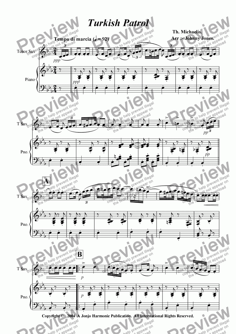 page one of Turkish Patrol   (Tenor Sax and Piano)