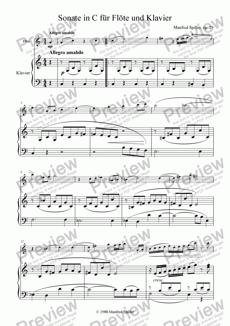 page one of Sonate in C für Flöte und Klavier