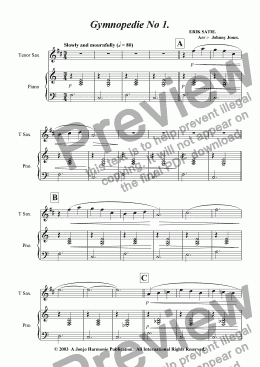 page one of Gymnopedie No 1.   (Tenor Sax and Piano)