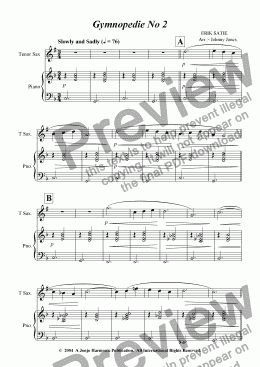 page one of Gymnopedie No 2.   (Tenor Sax and Piano)