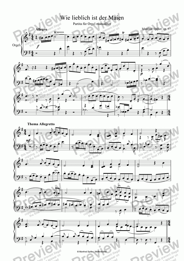 page one of Wie lieblich ist der Maien op. 97 für Orgel