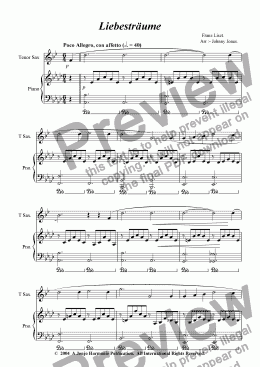 page one of Liebestraume   (Tenor Sax and Piano)