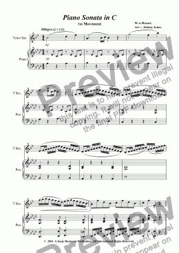 page one of Piano Sonata in C   (Tenor Sax and Piano)