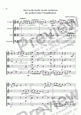 page one of Weihnachtliche Musik für Streichquartett. Dies ist die Nacht, da mir erschienen des grossen Gottes Freundlichkeit.