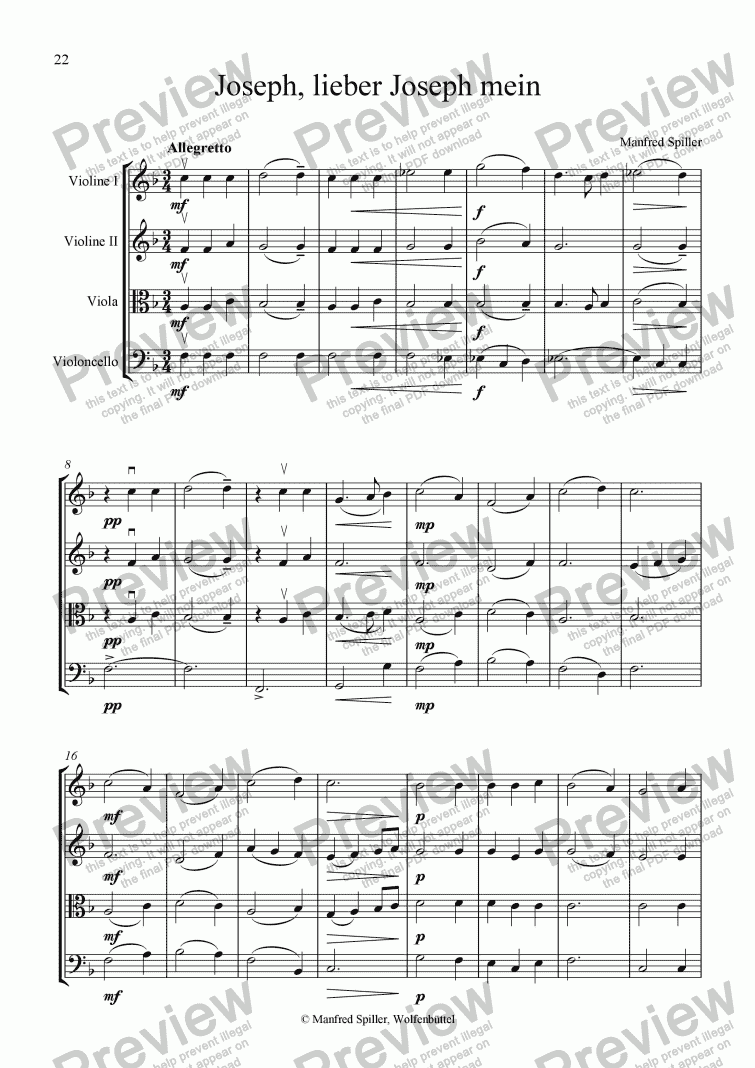 page one of Weihnachtliche Musik für Streichquartett. Joseph, lieber Joseph mein.