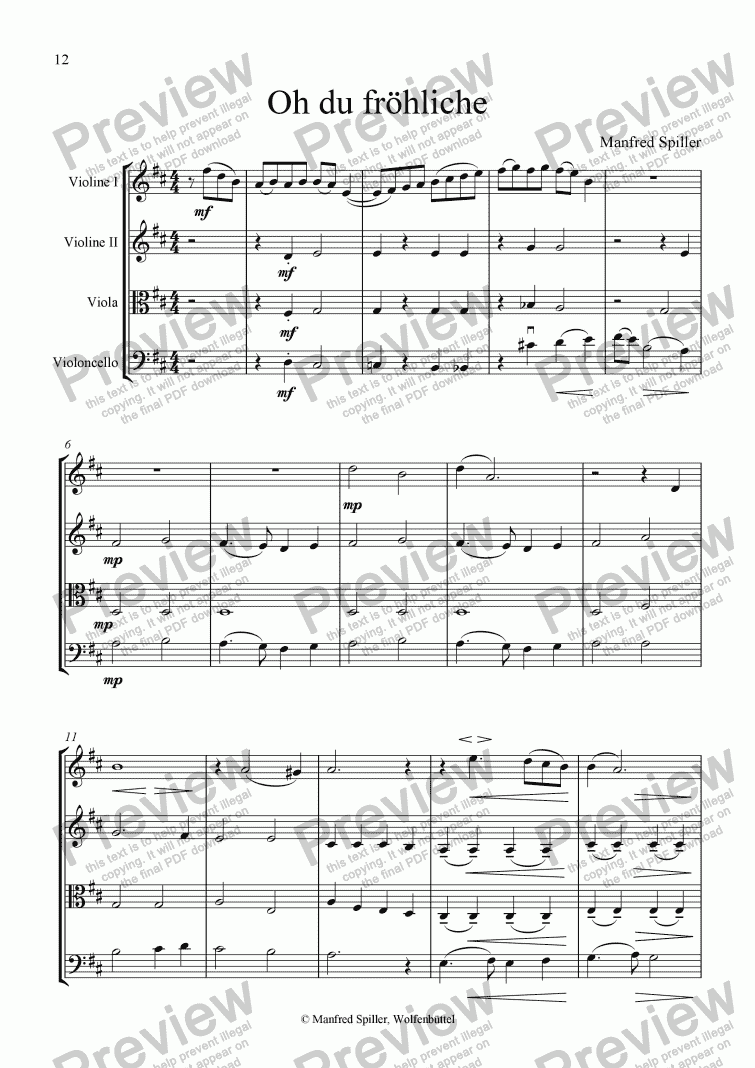 page one of Weihnachtliche Musik für Streichquartett. Oh du fröhliche.