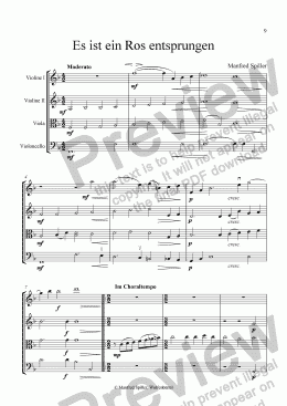 page one of Weihnachtliche Musik für Streichquartett. Es ist ein Ros entsprungen.