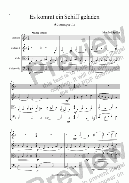 page one of Weihnachtliche Musik für Streichquartett. Es kommt ein Schiff geladen.