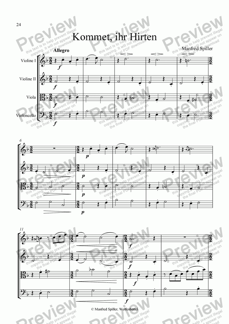 page one of Weihnachtliche Musik für Streichquartett. Kommet ihr Hirten.