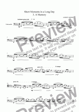 page one of Short Moments in a Long Day No. 3 'A Memory' for solo cello