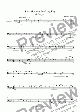 page one of Short Moments in a Long Day No. 4 'Prayer' for solo cello