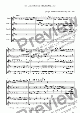 page one of Six Concertos No.3 for five Flutes Op.15-3