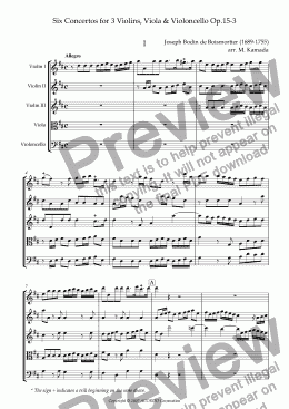page one of Six Concertos No.3 for three Violins, Viola & Violoncello Op.15-3