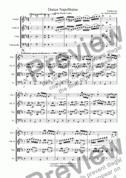 page one of Danse Napolitaine from Swan Lake Tchaikovsky for String Quartet