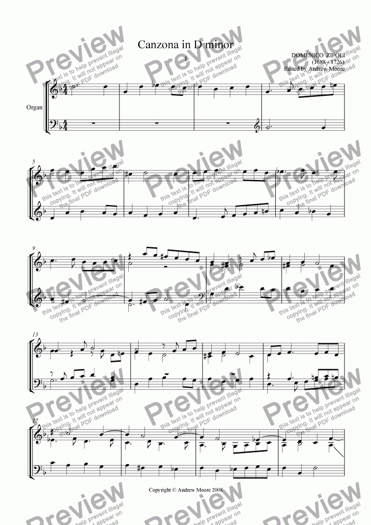page one of Canzona in d Minor  for organ