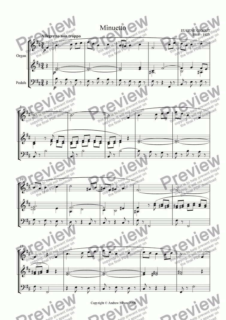 page one of Minuetto for organ